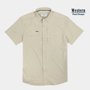 Poncho Western Pearl Snaps Men's Shirt - Tan Slim Fit Large - NWT